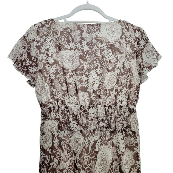 B. Smart V-Neck Brown Cream Floral Dress Size 6 - Picture 6 of 11